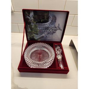 Mikasa Diamond Fire Wine Set Coaster & Bottle Stopper Crystal Gift Set